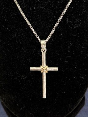JAMES AVERY Sterling Silver 14K Yellow Gold Wrap Forged Cross Pendant Necklace